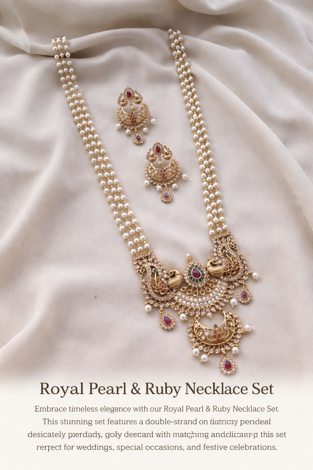 Classic Pearl Necklace Set with Ruby Accents