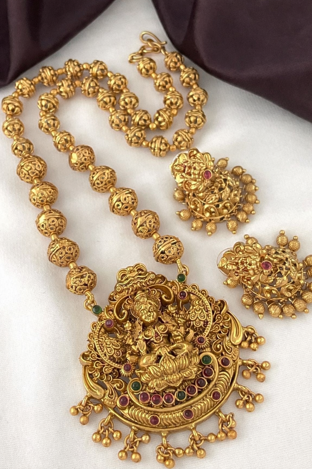 Royal Antique Finish Lakshmi Temple Necklace & Earring Set