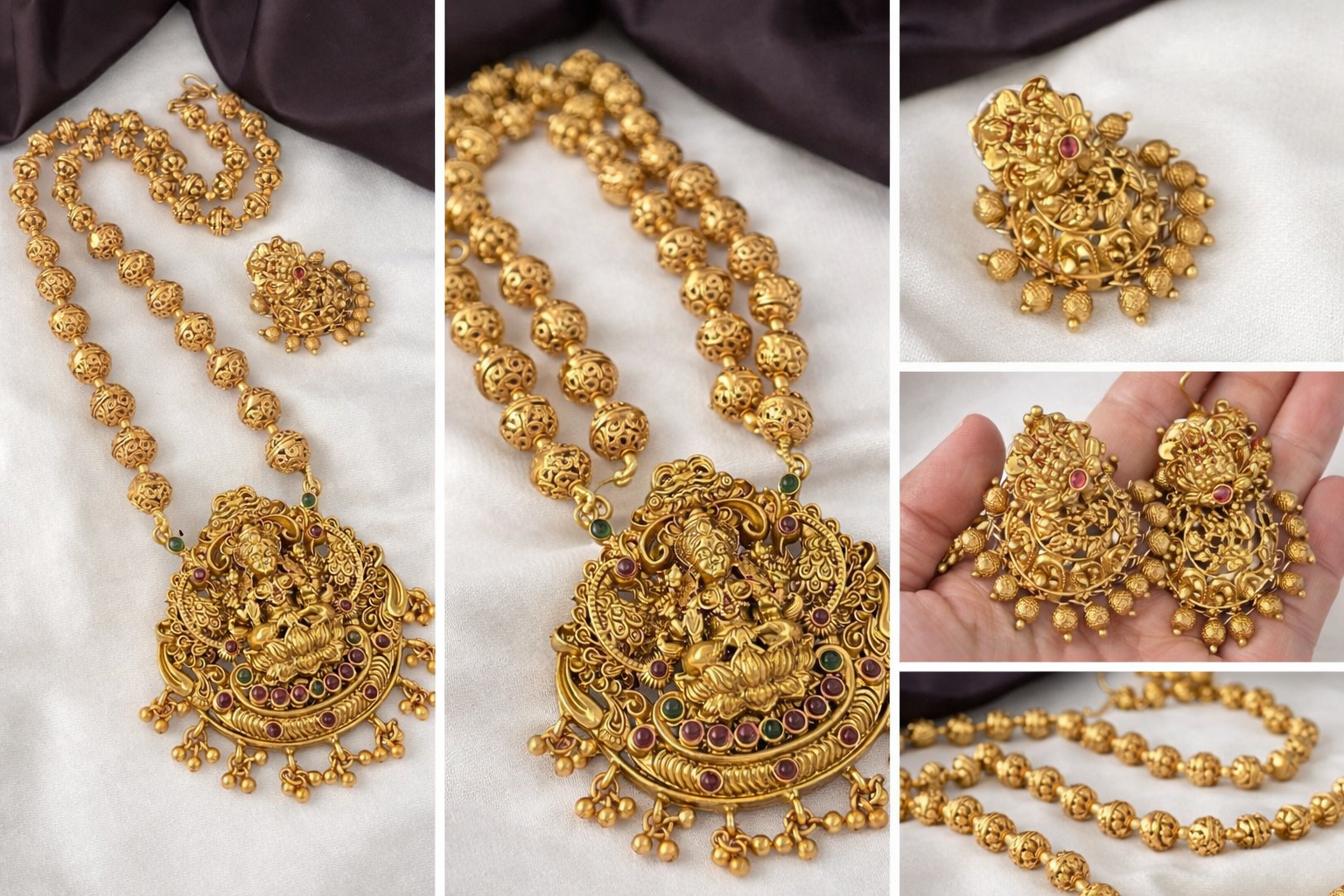 Royal Antique Finish Lakshmi Temple Necklace & Earring Set