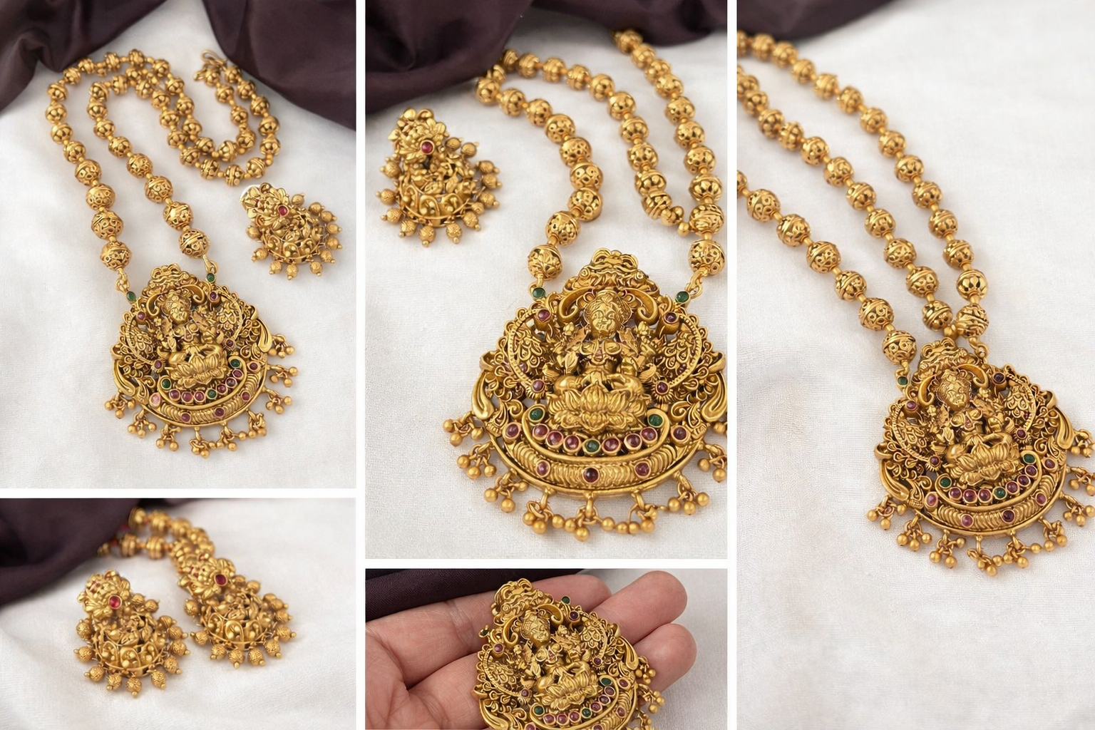 Royal Antique Finish Lakshmi Temple Necklace & Earring Set
