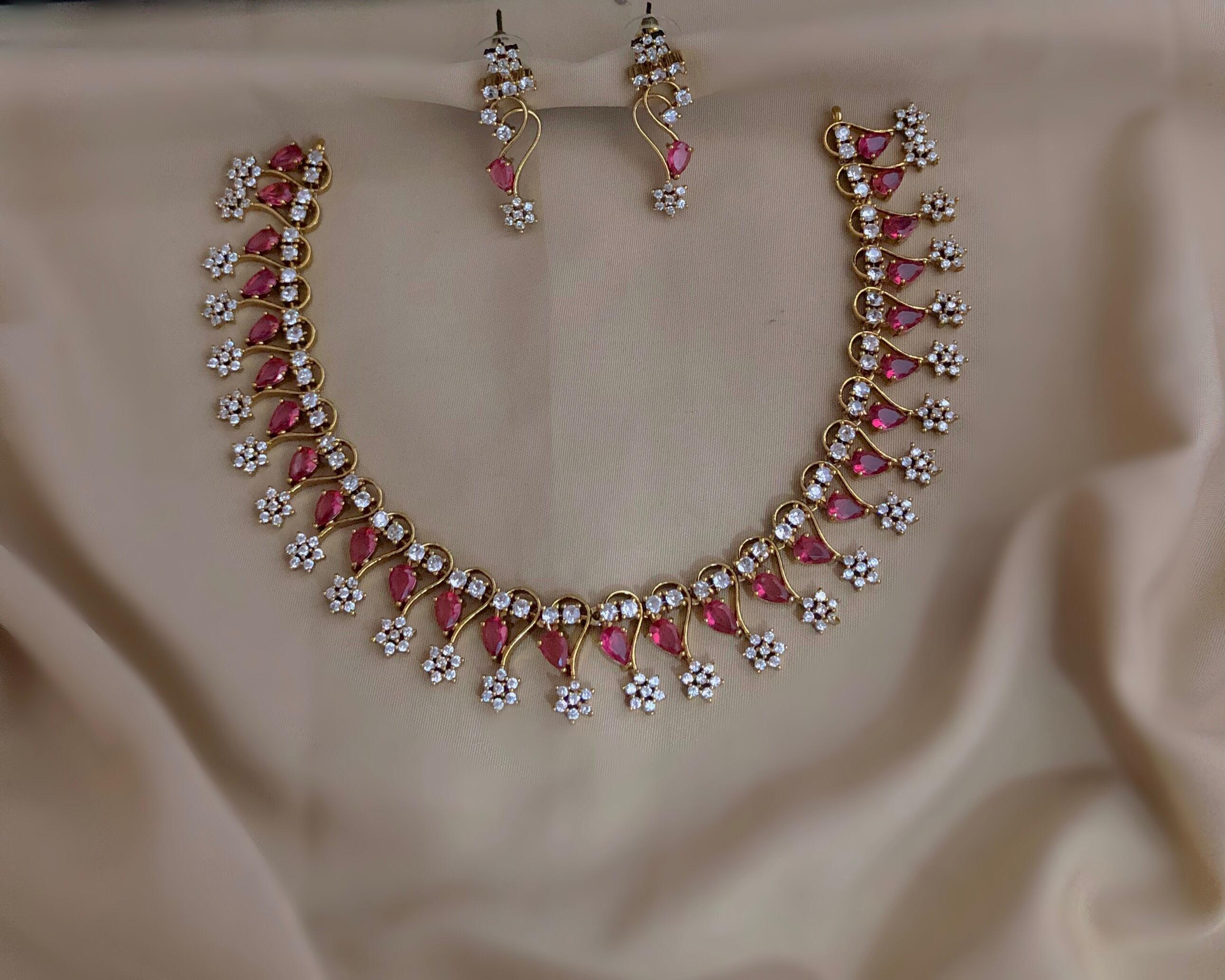 ❤️ Royal Ruby Red Floral Necklace Set