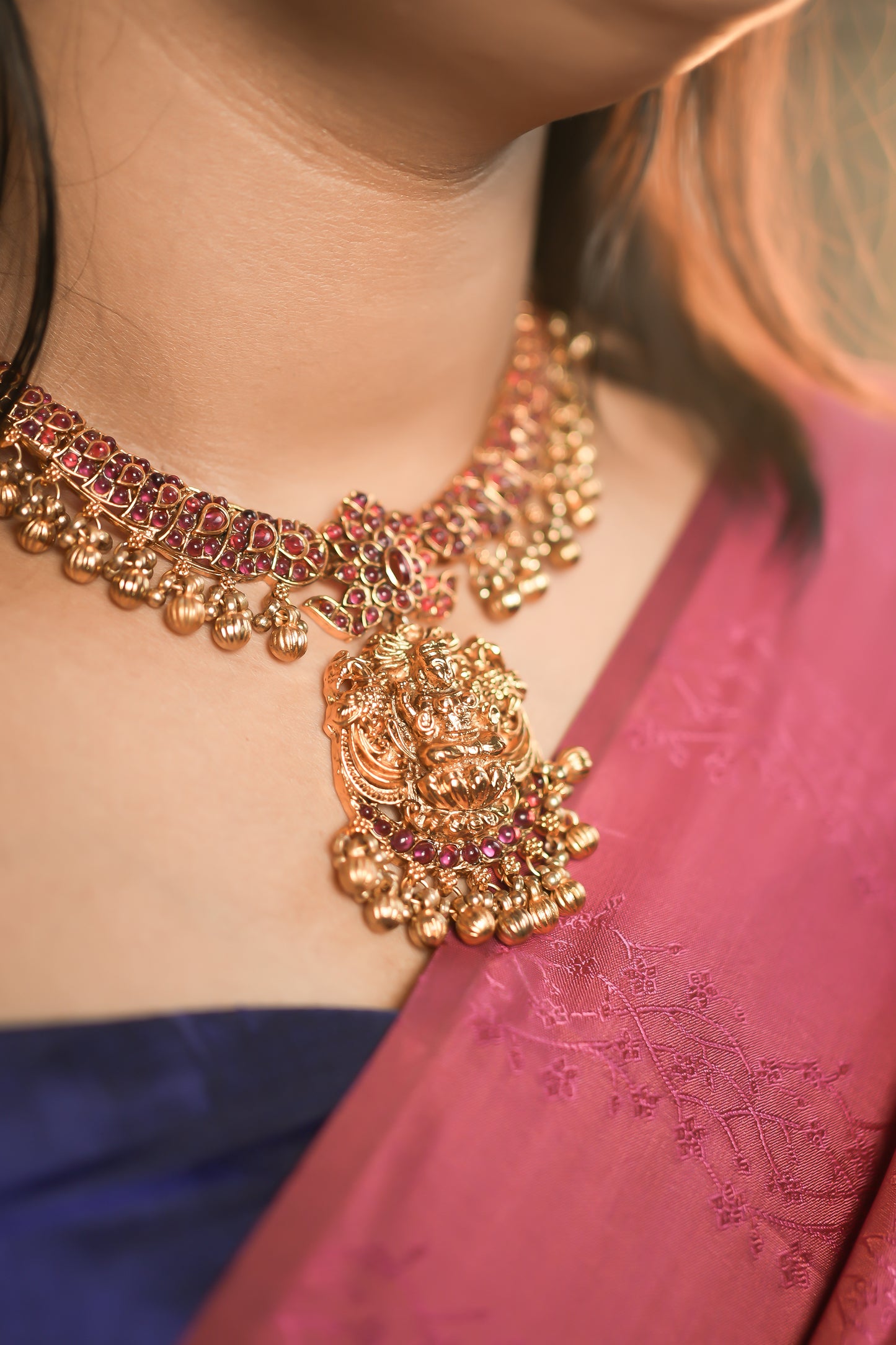 RJ-004- Antique Gold Floral Long Necklace Set