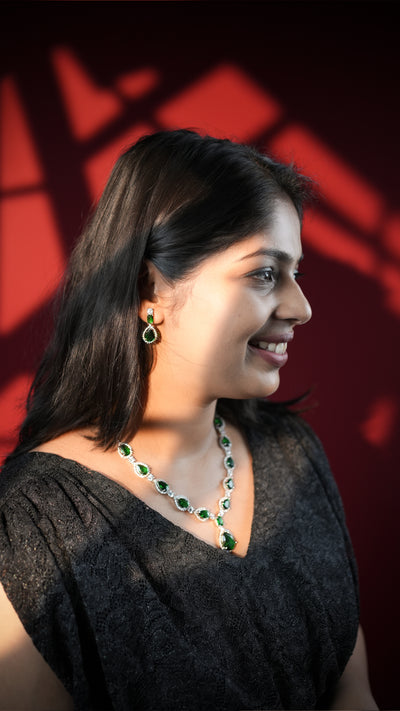 RJ-009 – Emerald Elegance Necklace & Earring Set