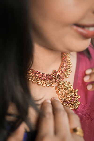 RJ-004- Antique Gold Floral Long Necklace Set