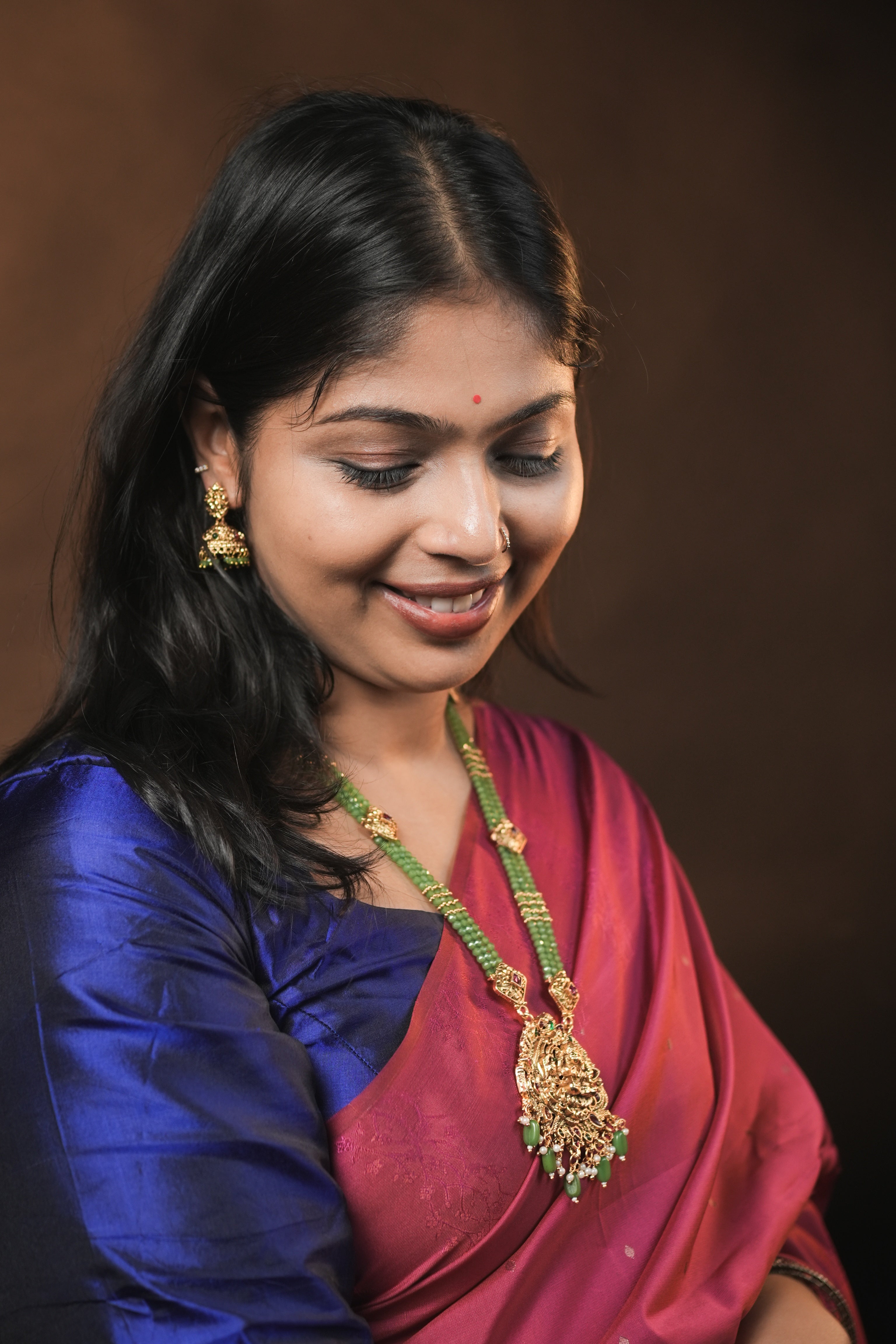 RJ-001 - Gold Plated Pearl & Lakshmi Pendant Long Necklace Set