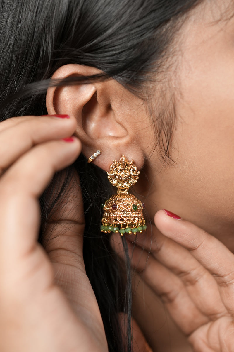 RJ-001 - Gold Plated Pearl & Lakshmi Pendant Long Necklace Set