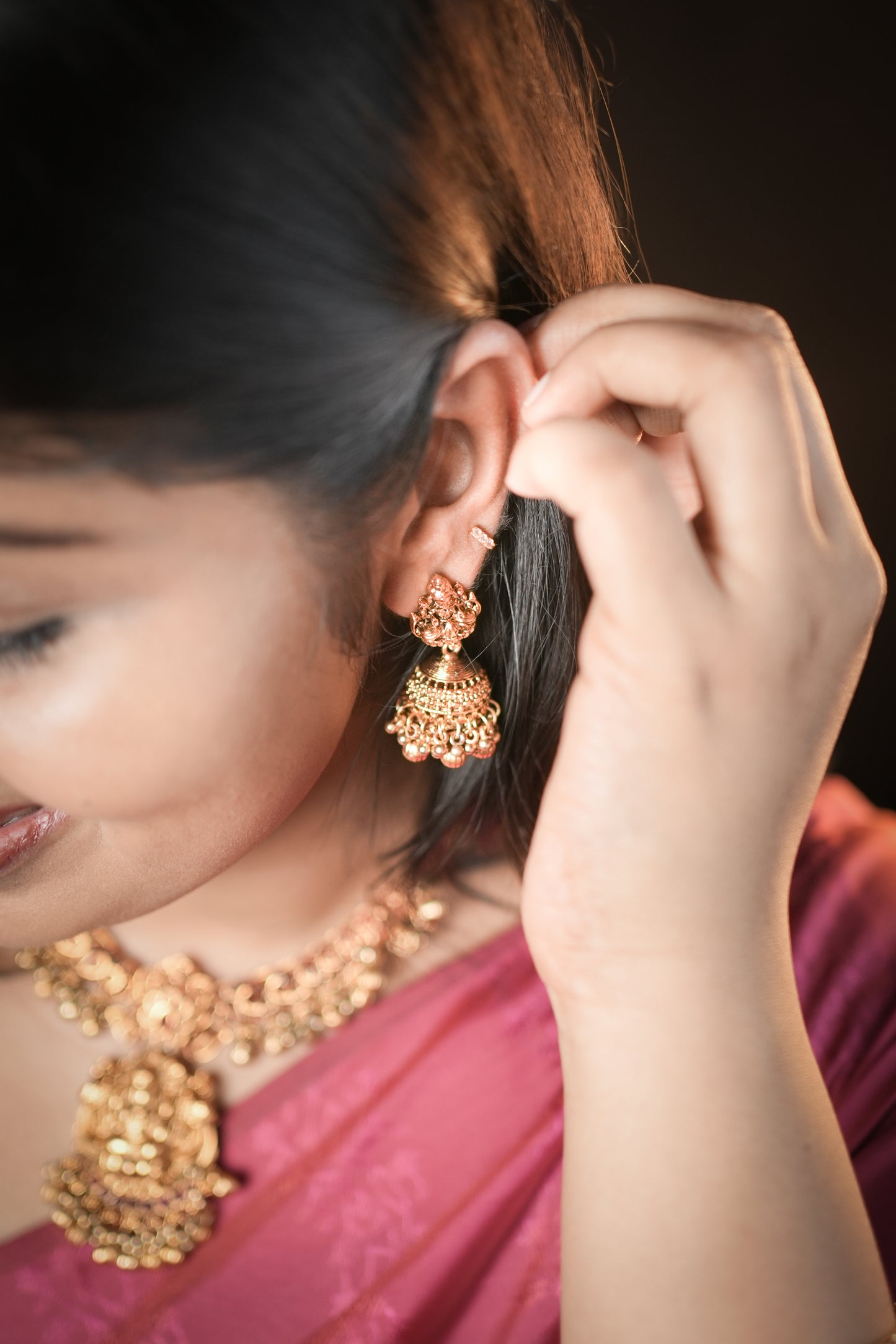 RJ-004- Antique Gold Floral Long Necklace Set