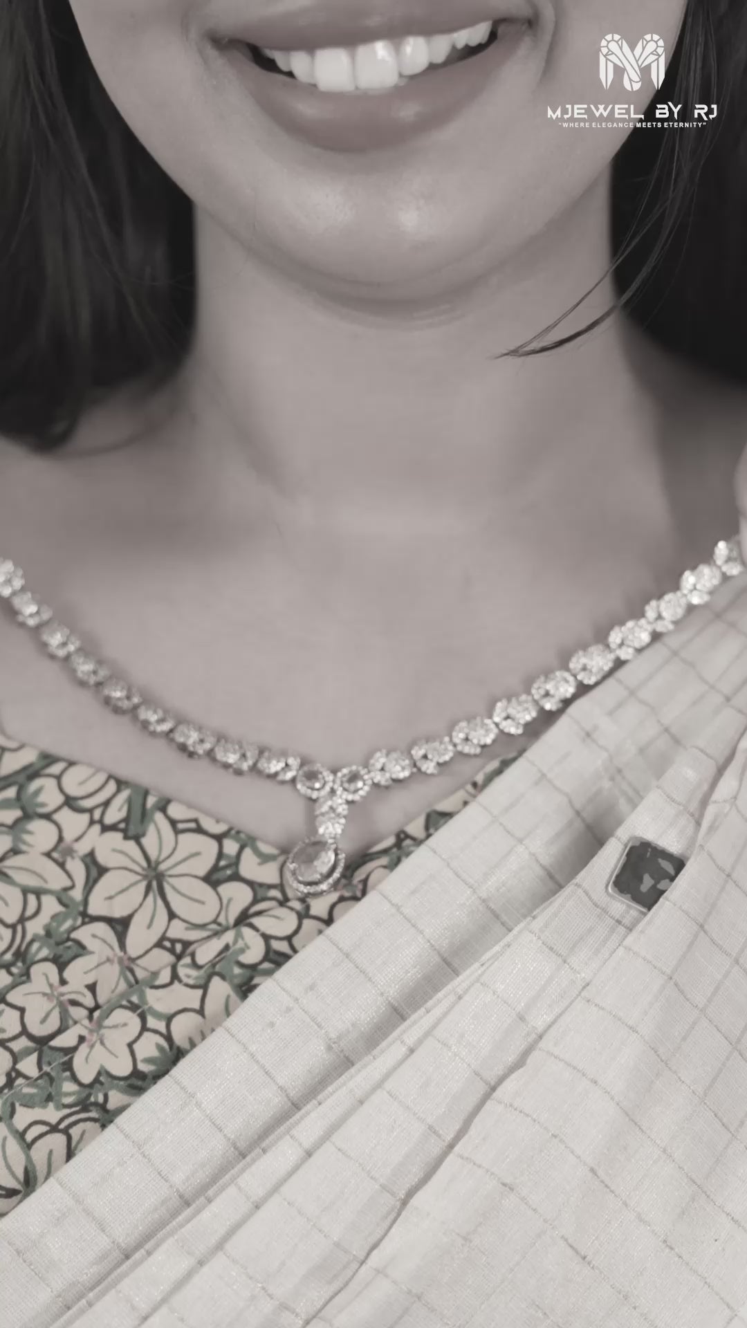 Sparkling Silver-Toned Floral Necklace Set with Teardrop Pendant - ₹680