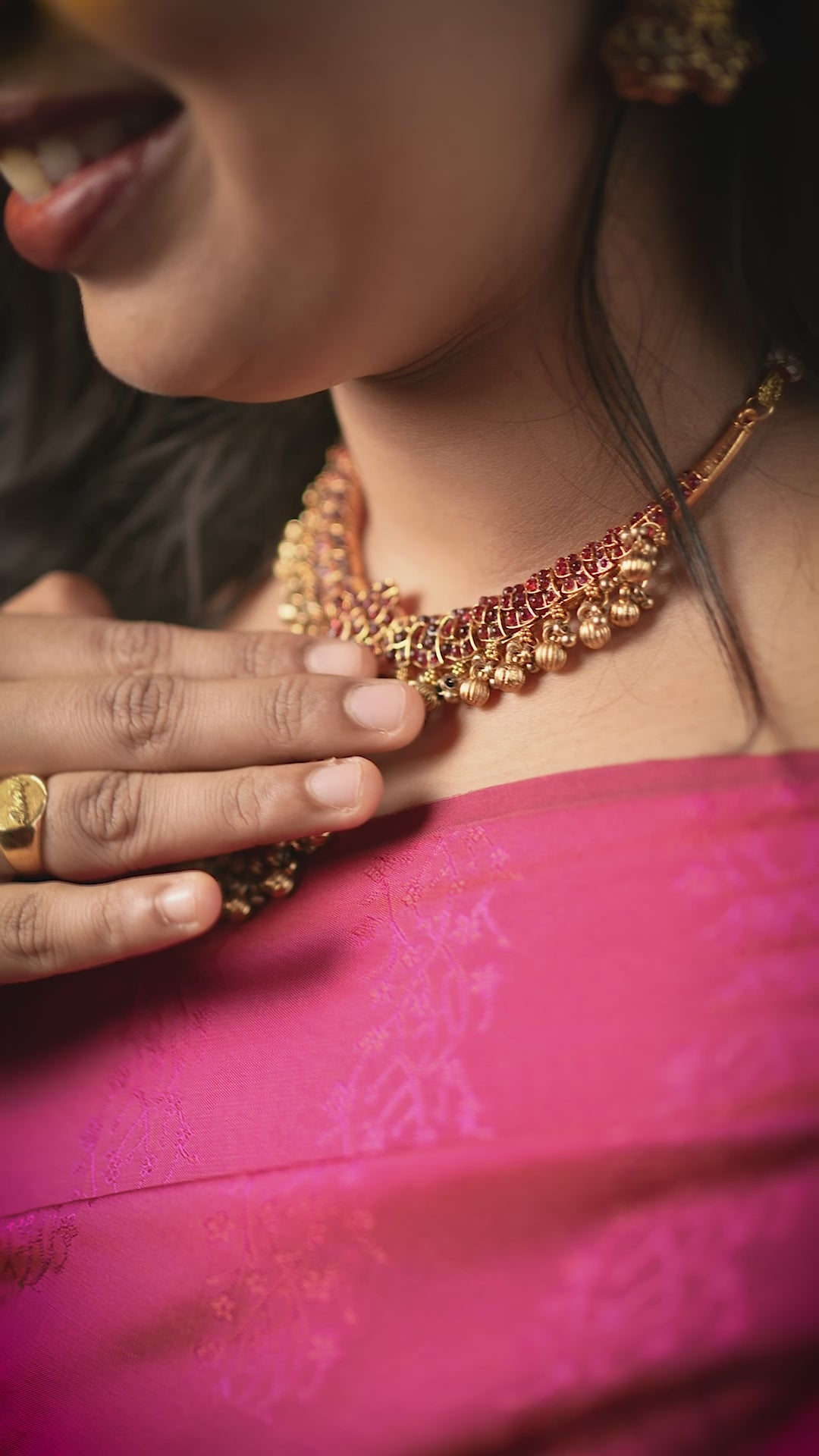 RJ-004- Antique Gold Floral Long Necklace Set