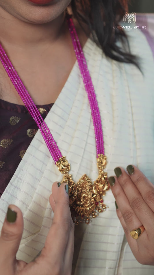 RJ-008 – Royal Gaja Lakshmi Ruby Bead Necklace & Jhumka Set